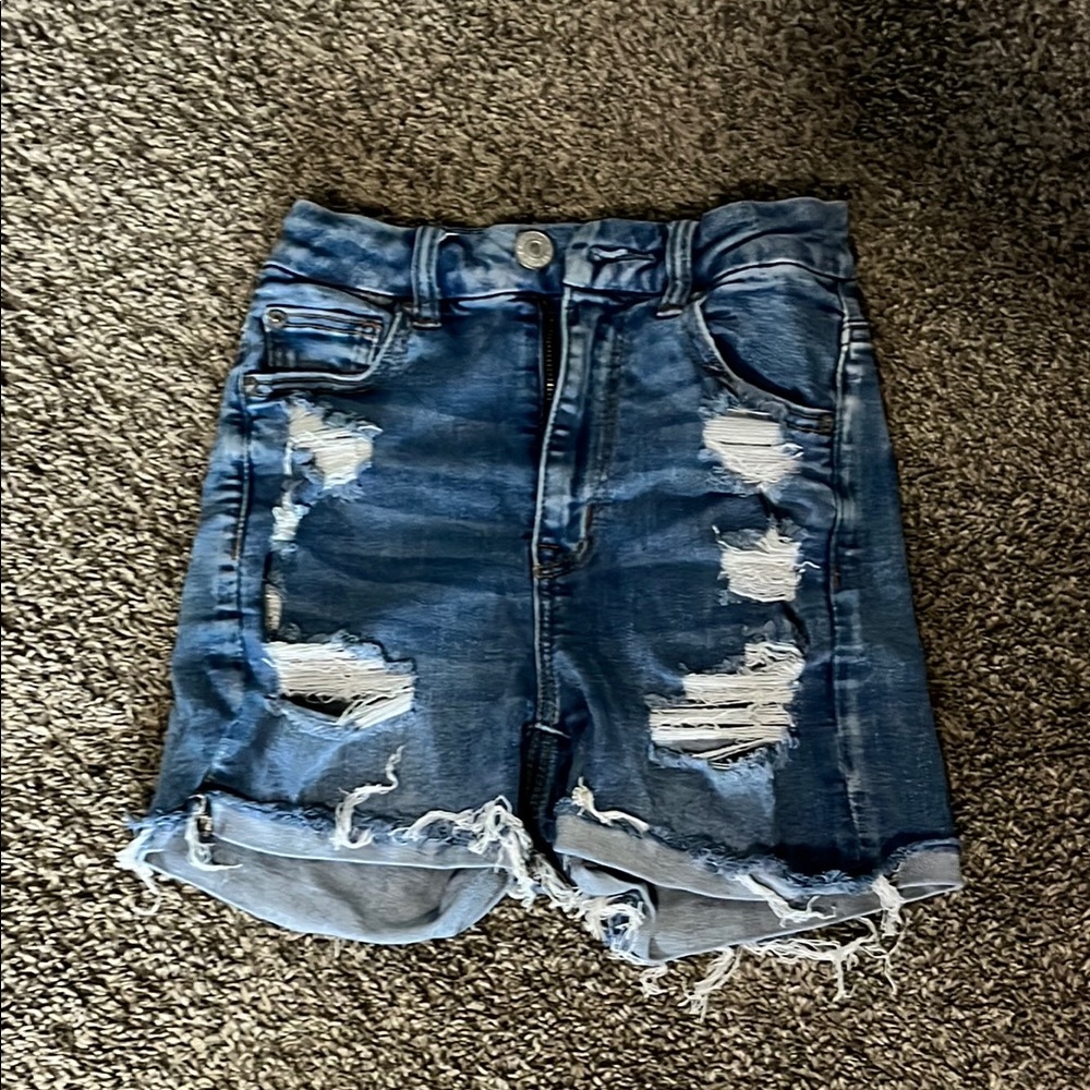 American Eagle Outfitters Blue Distressed Jean Shorts